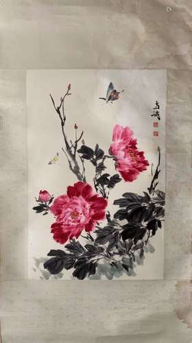 Chinese Ink Color Painting w Red Seals