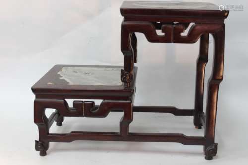 Chinese Wood Stand W Marble Inlaid