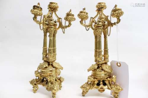 Pair of Chinese Gilt Bronze Candle Holder,24K Gilt