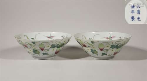 Pair Famille Rose Bowls Guangxu Style