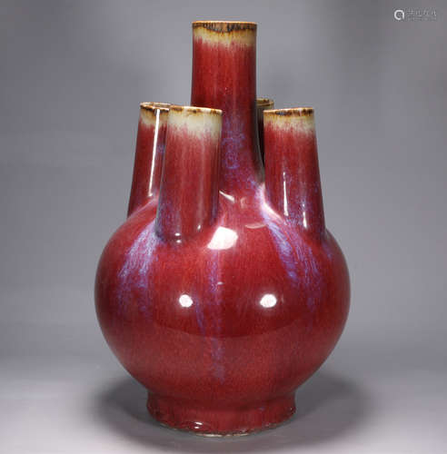 Five hole glazed vase of Qianlong kiln in Qing Dynasty