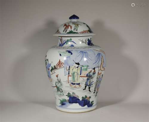 General jar of blue and white colorful figures in Kangxi in ...