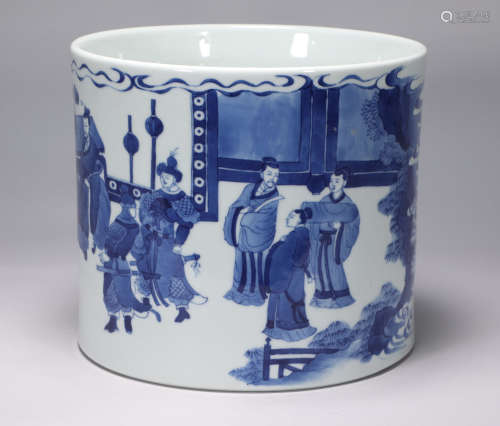 The penholder of blue and white characters in Kangxi in the ...
