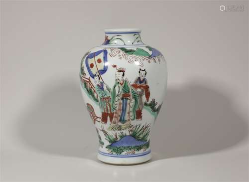 Plum bottles of blue and white colorful figures in the Qing ...