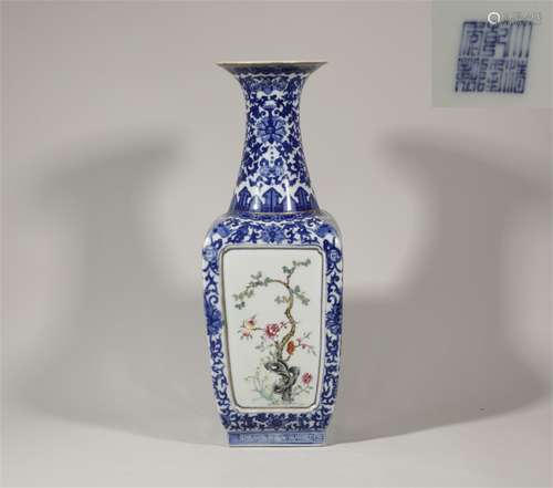 Underglaze Blue and Famille Rose Vase Qianlong Style