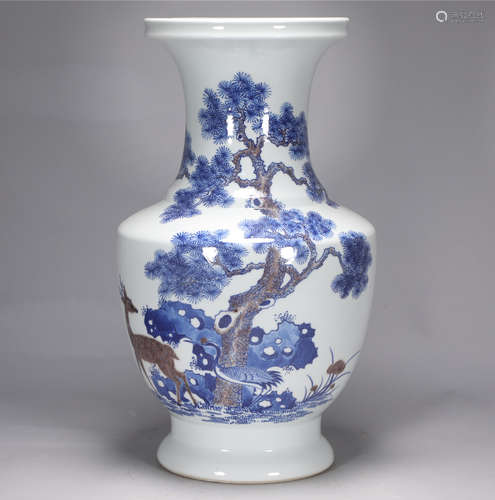 Qing Dynasty Qianlong blue and white underglaze red fulutong...