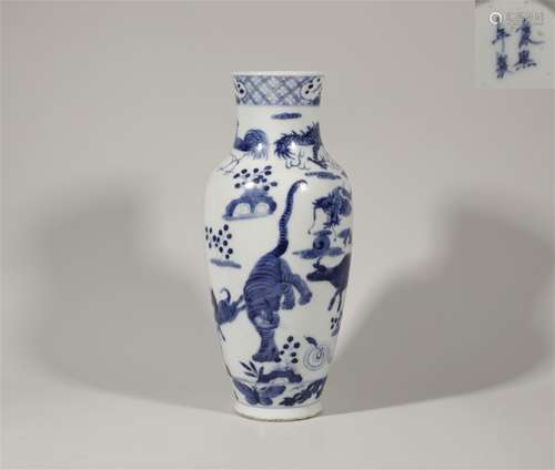 Blue and White Twelve Zodiacs Vase Qing Dynasty