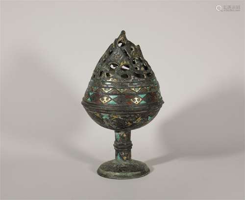 Ancient Chinese Bronze Cuojin Silver Boshan Furnace