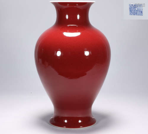 Qianlong Red Glaze Lantern Zun in Qing Dynasty