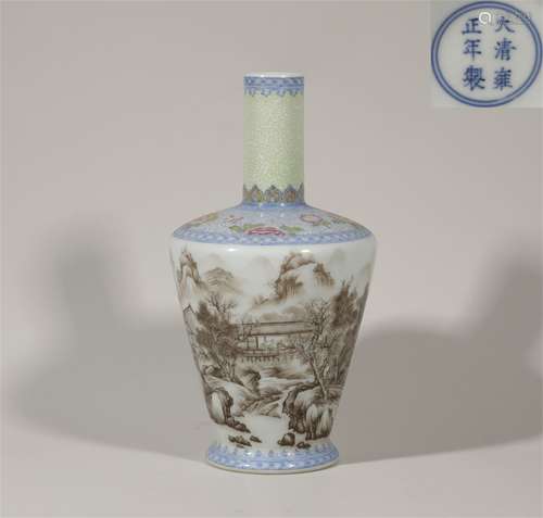 Qing Dynasty Yongzheng Enamel Color Landscape figure bottle