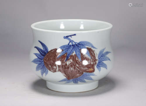 Qing Dynasty Qianlong blue and white underglaze red censer