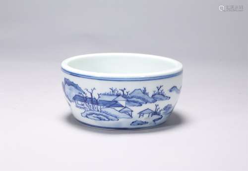 Qing Dynasty Kangxi Blue and White Landscape Brush