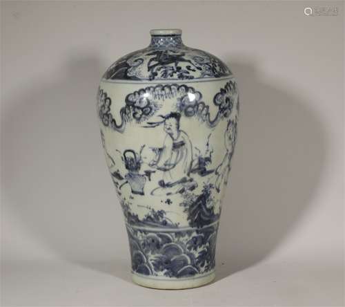 Plum bottle, a blue-and-white figure in the early Ming Dynas...