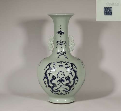 A Celadon Ground and Underglaze Blue Vase Qianlong Style