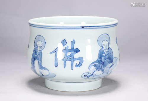 Qing Dynasty Kangxi blue and white Amitabha incense burner