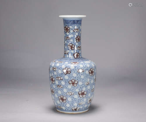 Qing Dynasty Kangxi blue and white underglaze red plum bloss...