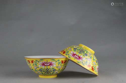 A Pair Color Enameled Bowls with Floral Design, Tongzhi Reig...