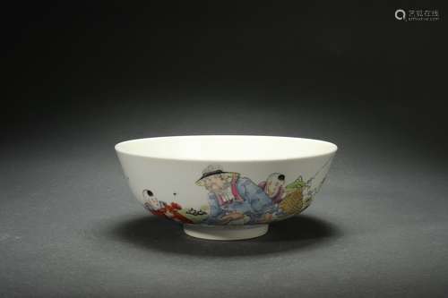 Famille Rose Bowl with Figure Story Patterns, Republic of Ch...