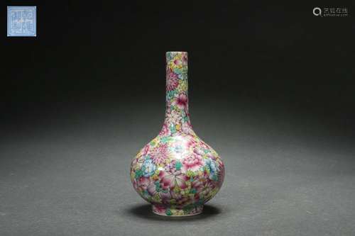 Famille Rose Vase with Floral Design, Qianlong Reign Period,...