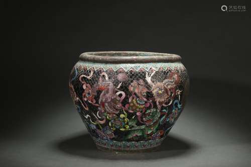 Cloisonne Enameled Jar with Lions playing with A Ball made b...