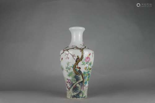 Famille-rose Enameled Vase with Birds and Poems Design, Yong...