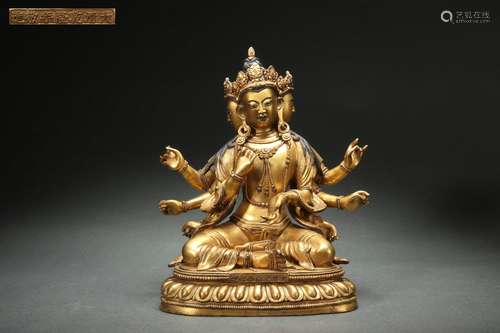 Gilt Bronze Statue of Bodhisattva with Eight Arms