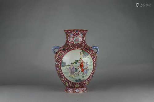 Famille Rose ZUN-vase with Reserved Figure Design, Daoguang ...