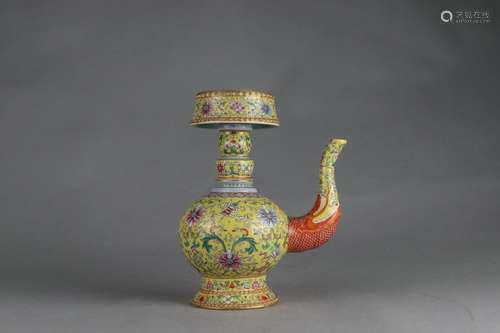 Color Enameled Kettle with Floral Design, Qianlong Reign Per...