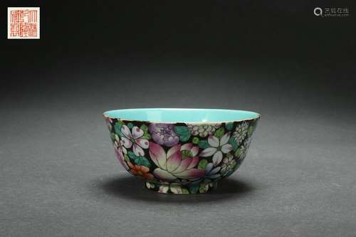 Famille Rose Bowl with Floral Design, Qianlong Reign Period,...