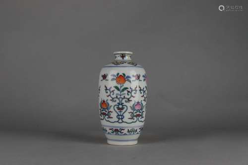 Contrasting Colored Wax Gourd-shaped Vase with Floral Design...