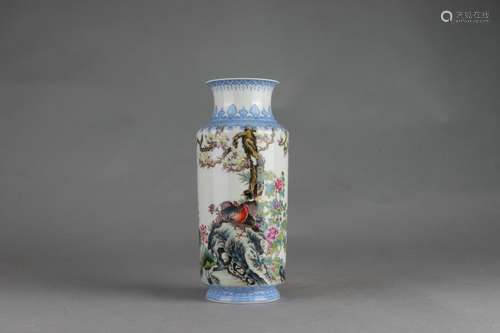 Color Enameled Vase with Flower, Bird and Poem Design, Qianl...