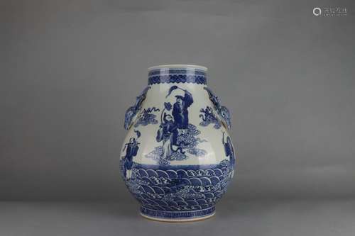 Blue-and-white ZUN-vase with Eight Immortals Design and Doub...