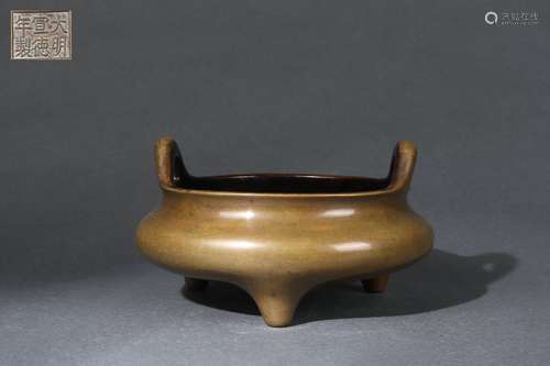 Bronze Censer with Upright Handles, Xuande Reign Period