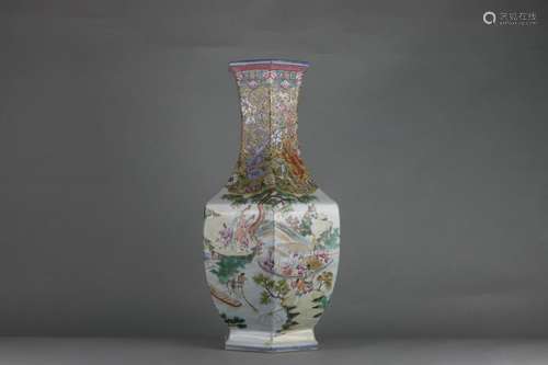 Famille Rose Hexagonal ZUN-vase of Figure Design, Qianlong R...