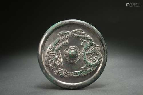 Bronze Mirror with Dragon and Phoenix Design