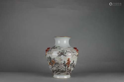 Ink Colored ZUN-vase with Landscape and Figure Design, Qianl...