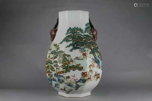 Famille Rose ZUN-vase with Deers Design, Qianlong Reign Peri...