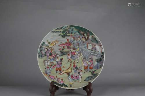 Famille Rose Dish with Figure Warriors Design, Yongzheng Rei...