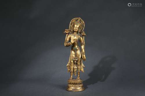 Gilt Bronze Statue of Buddha with Turquoise Embedded