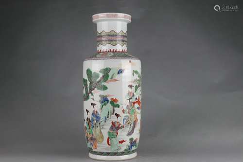 Wucai (Polychrome) Stick-shaped Vase with Figure Design, Kan...