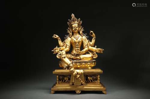 Gilt Bronze Statue of Avalokitesvara with Six Arms Design