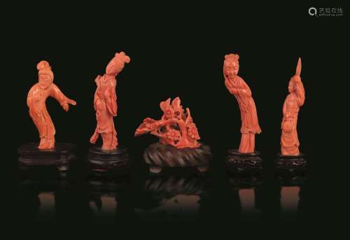 Four coral figurines, China, early 1900s