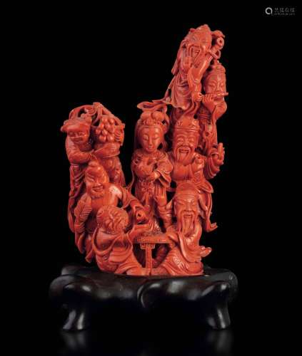 A carved coral group, China, early 1900s