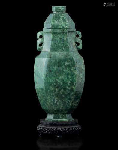 Jiaqing period (1769-1820) A lidded jade vase, China, Qing D...