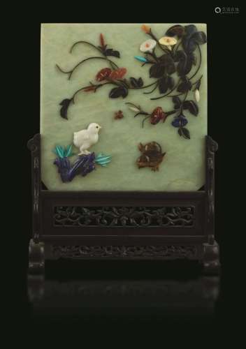 Qing Dynasty, 1800s. Semiprecious stones on a jade plaque. A...