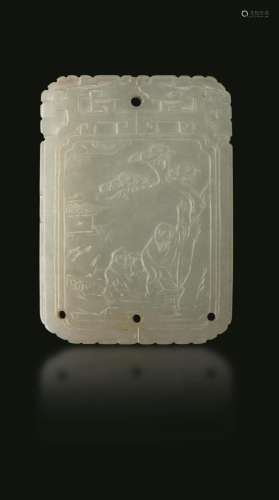 Qianlong period (1736-1796) A white jade plaque, China, Qing...