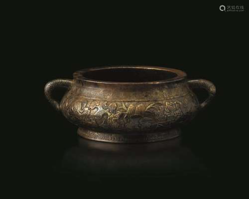 1600s. Apocryphal Xuande mark A bronze censer, China, Ming D...