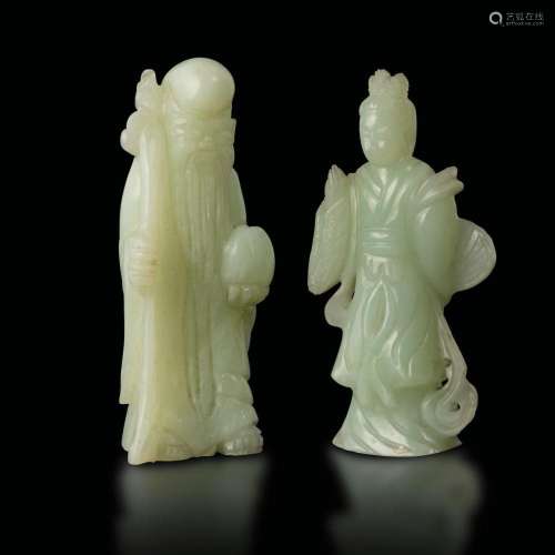 Two Celadon jade figures, China, 1900s