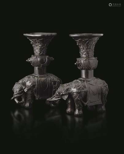 Ming Dynasty Two bronze cups on elephants, China, 1600s