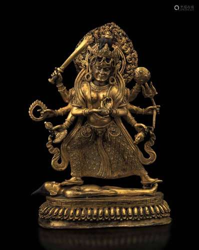 A gilt bronze Durga figure, Tibet, 1700s